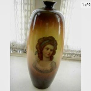 Antique, Royal 417, Large, 12.5in H x 4.5in Whiteware Cameo Portrait Art Pottery